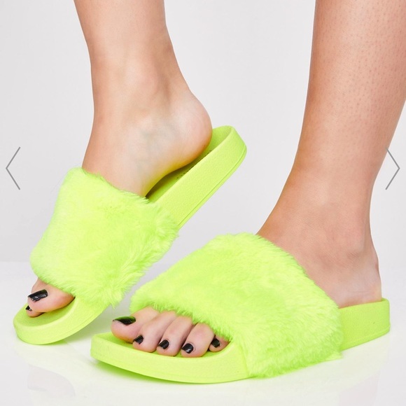 neon fluffy slides